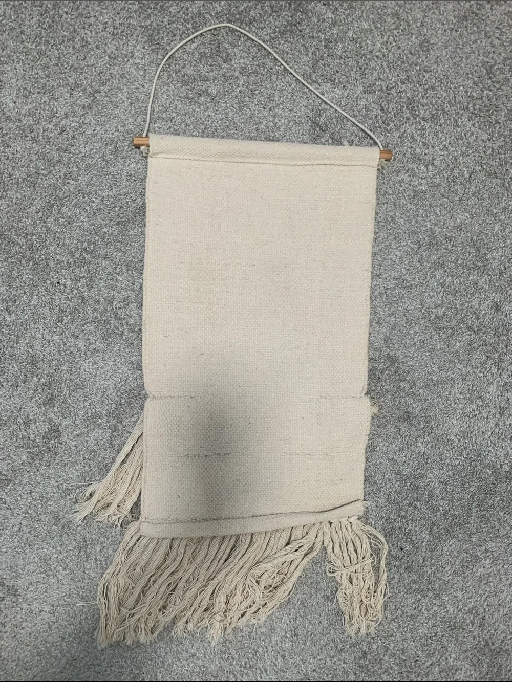 Boho Neutral Cream Macramé Wall Hanging with Brown Triangle Pattern